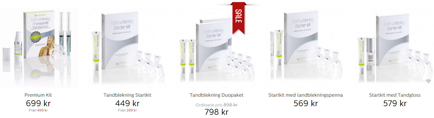 Beställ Beconfident® tandblekning, bild på olika kombopaket.