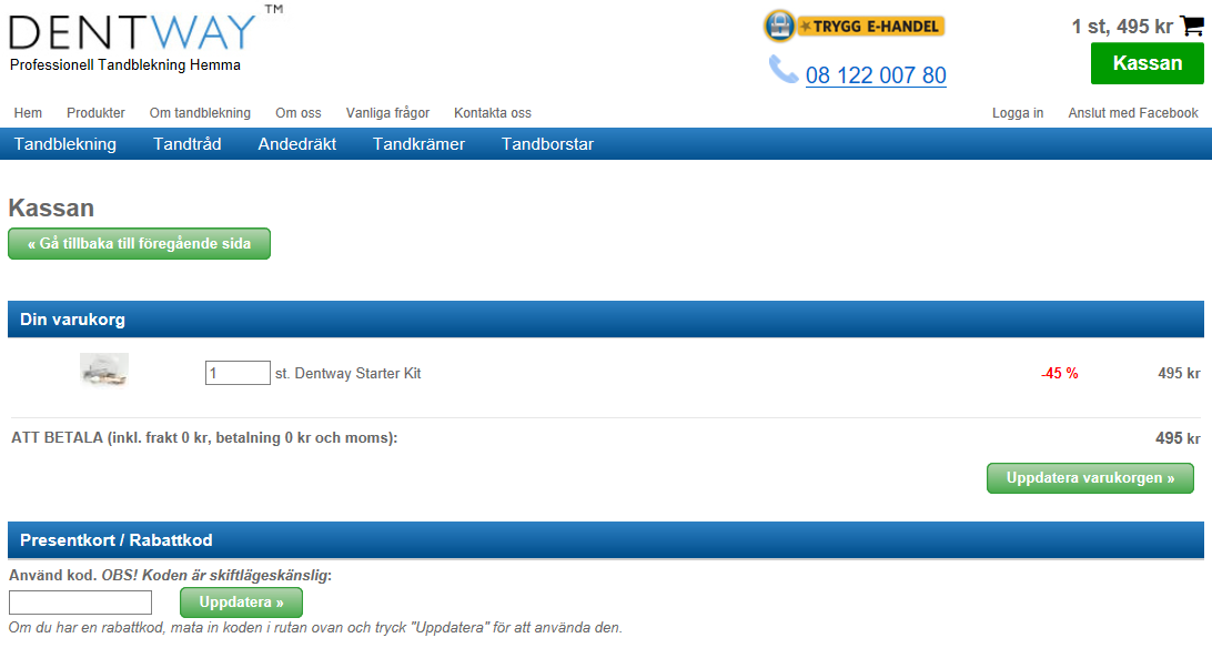 Dentway startkit med 400 kronor rabatt eller 45%