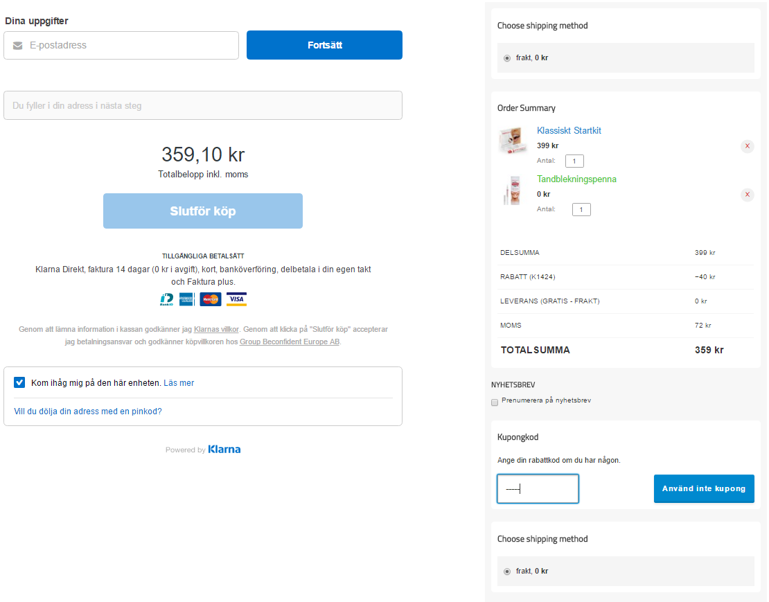 Simplesmile rabattkod bild efter att rabattkoden dragits