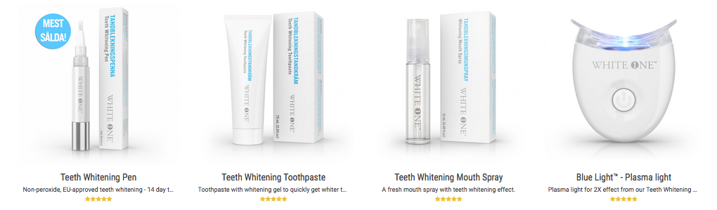 White onen koko valikoima