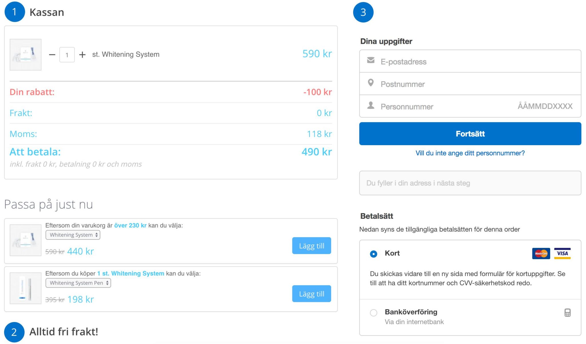 Steg för steg för hur du aktiverar Swiss Clinic rabattkod.